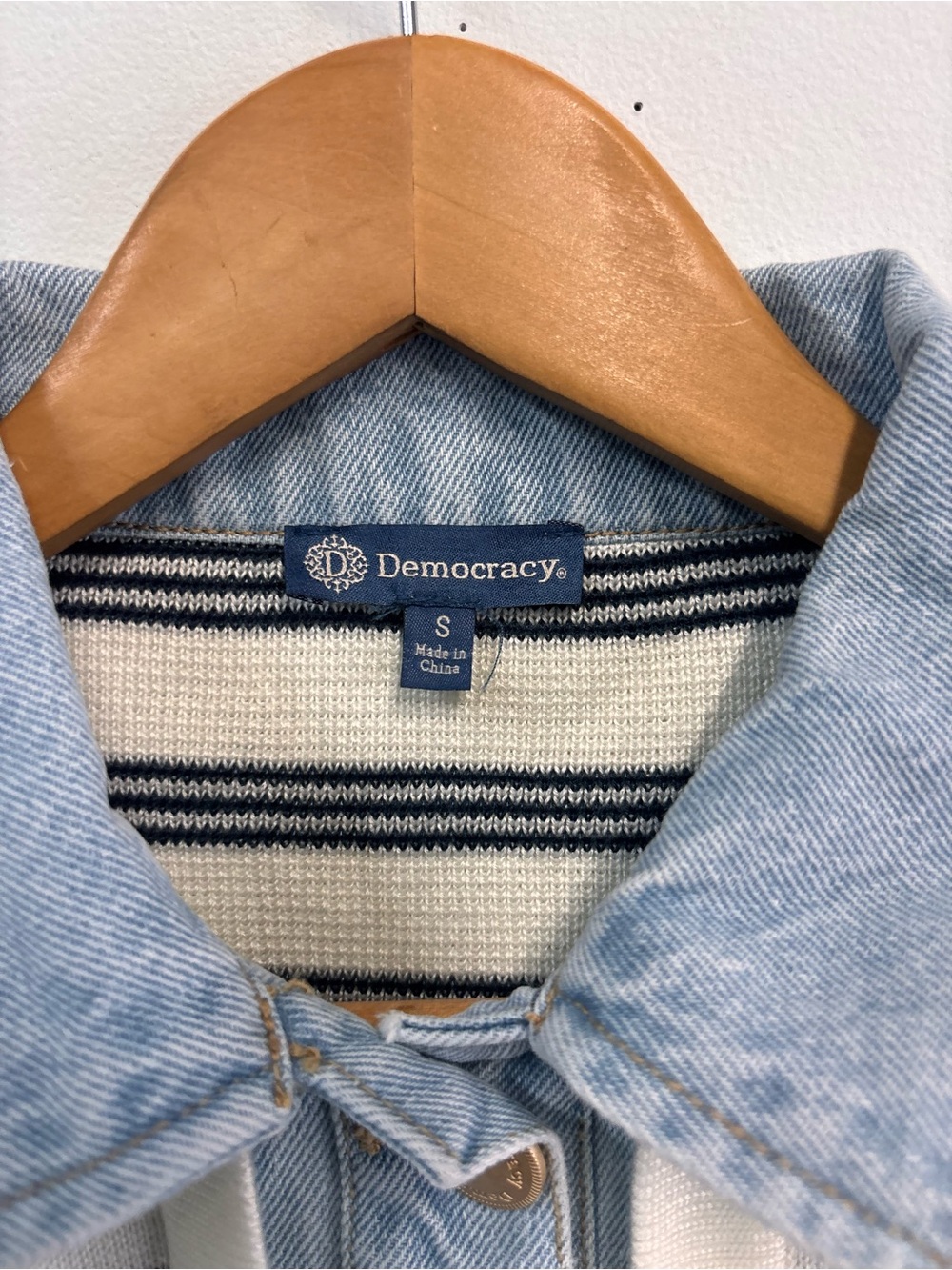 Democracy Cream & Navy Striped Knit Jacket with Denim Trim - Picture 3 of 4